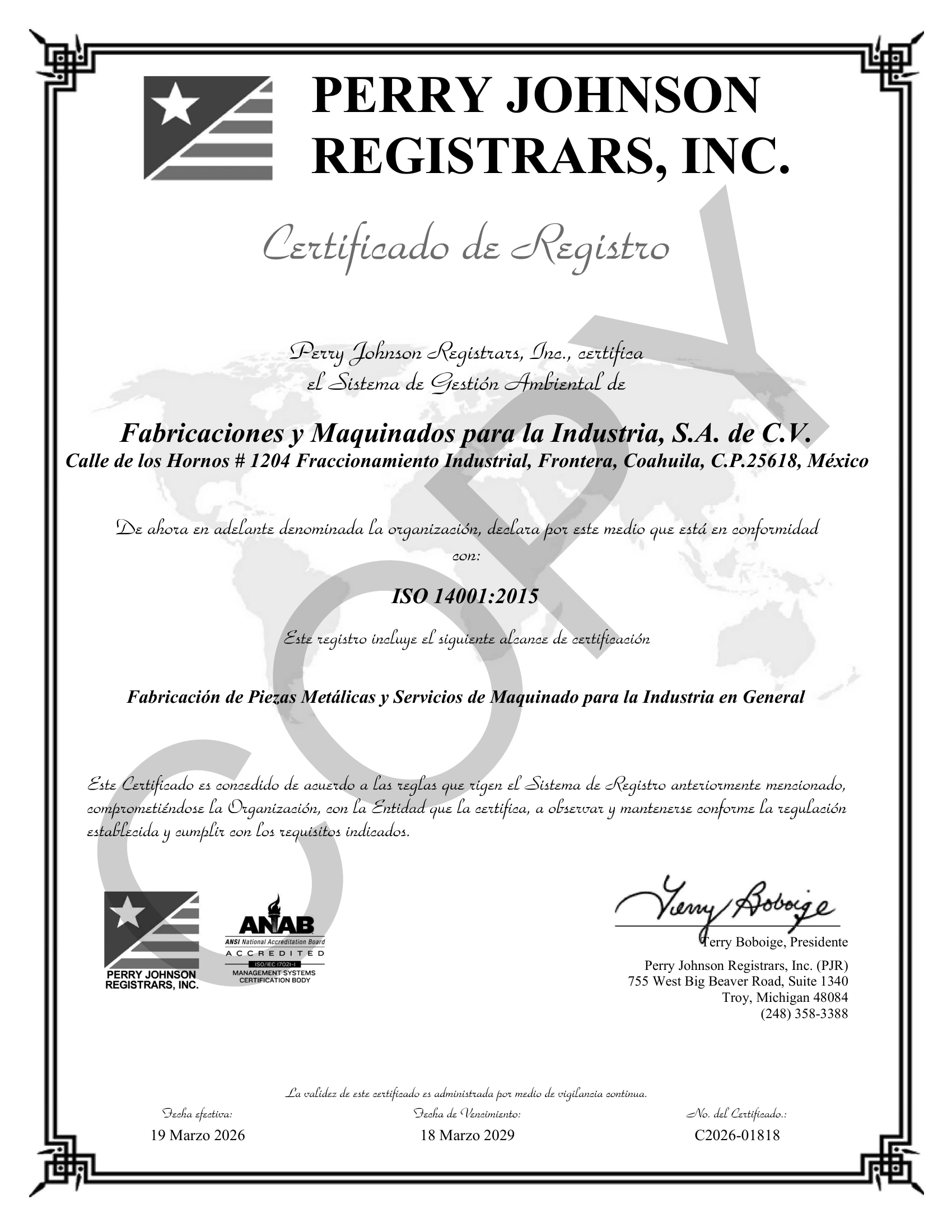 Certificado ISO 14001