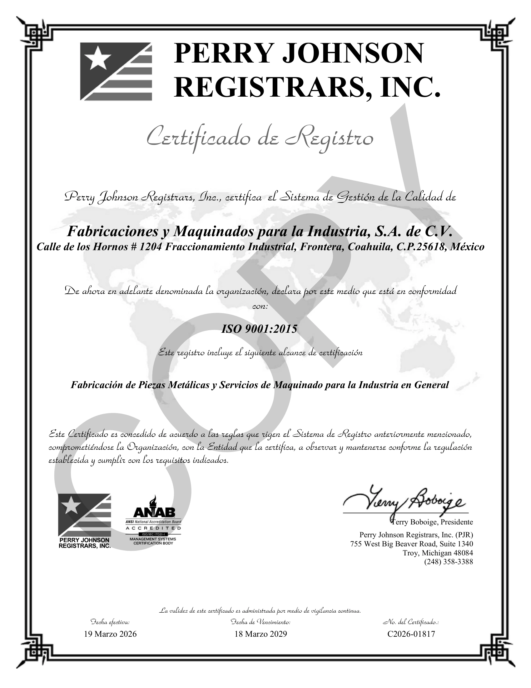 Certificado ISO 9001